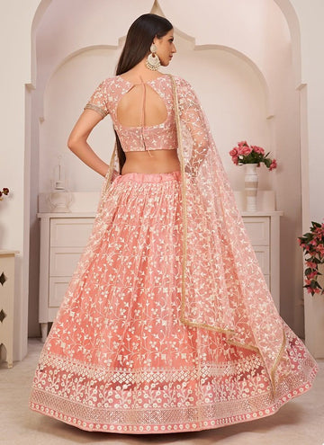 Gorgeous Peach Mono Net Wedding Wear Lehenga Choli